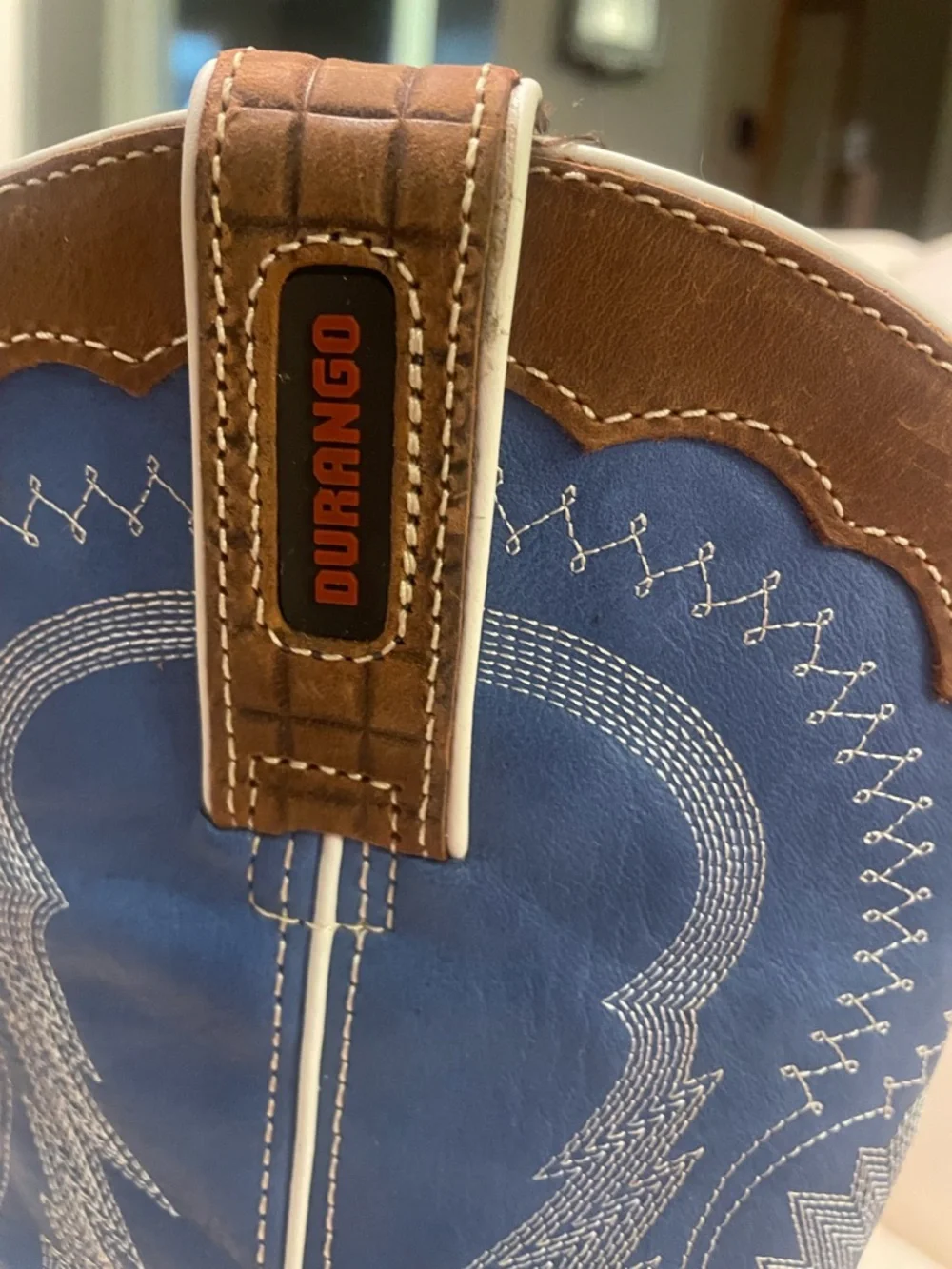 Durango Brown & Blue Leather Western Harness Boots - NWOT, with Rounded Spurs! - Picture 3 of 16